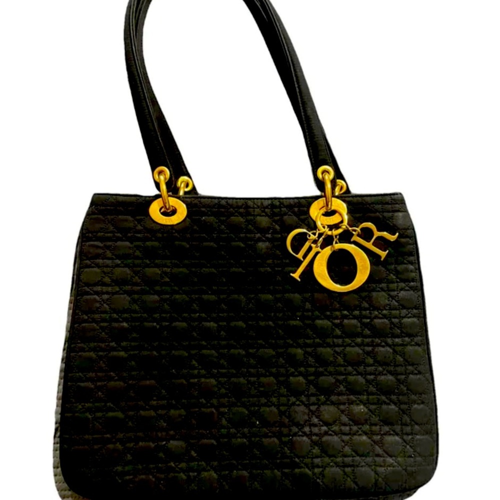 Dior Quilted Black Shoulder Bag with Gold Accents